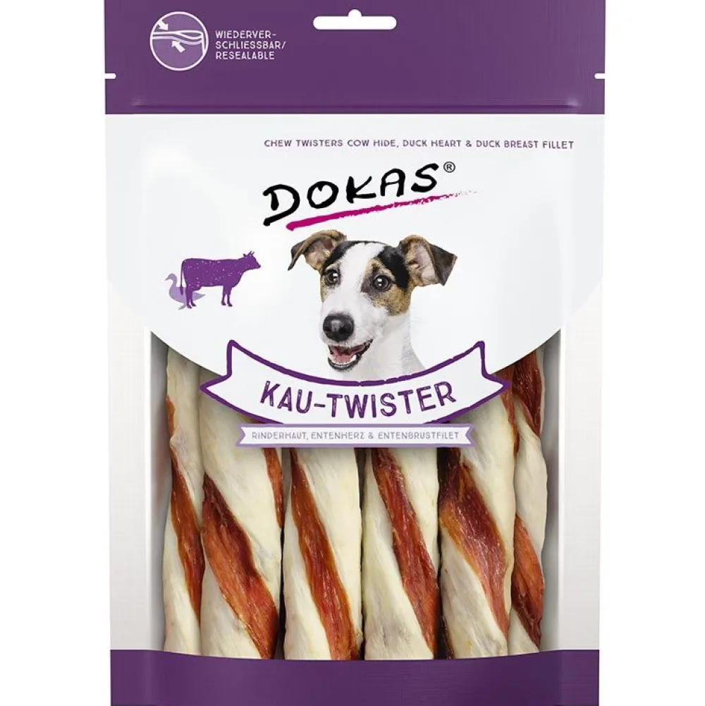 Kauknochen>Futterfreund Dokas Dog Snack Kau-Twister Rinderhaut mit Ente 200g