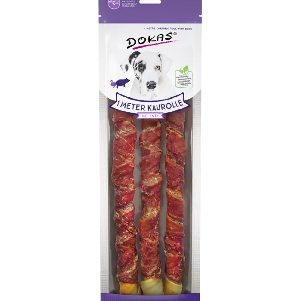 Kaurollen|Dokas>Futterfreund Dokas Dog Snack 1m Kaurolle mit Ente, 3x34cm, 315g