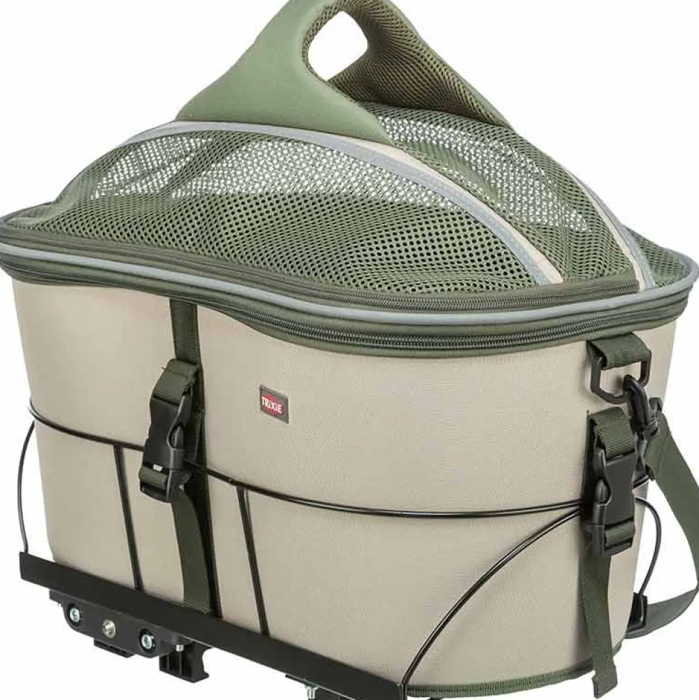 Unterwegs Mit Hund>Futterfreund Fahrradkorb für Gepäckträger, 33x40x46cm, olivgrün/beige