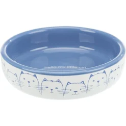 Katzennäpfe>Futterfreund Keramiknapf Katze, flach, 0,3 l / 13 cm, weiß/blau