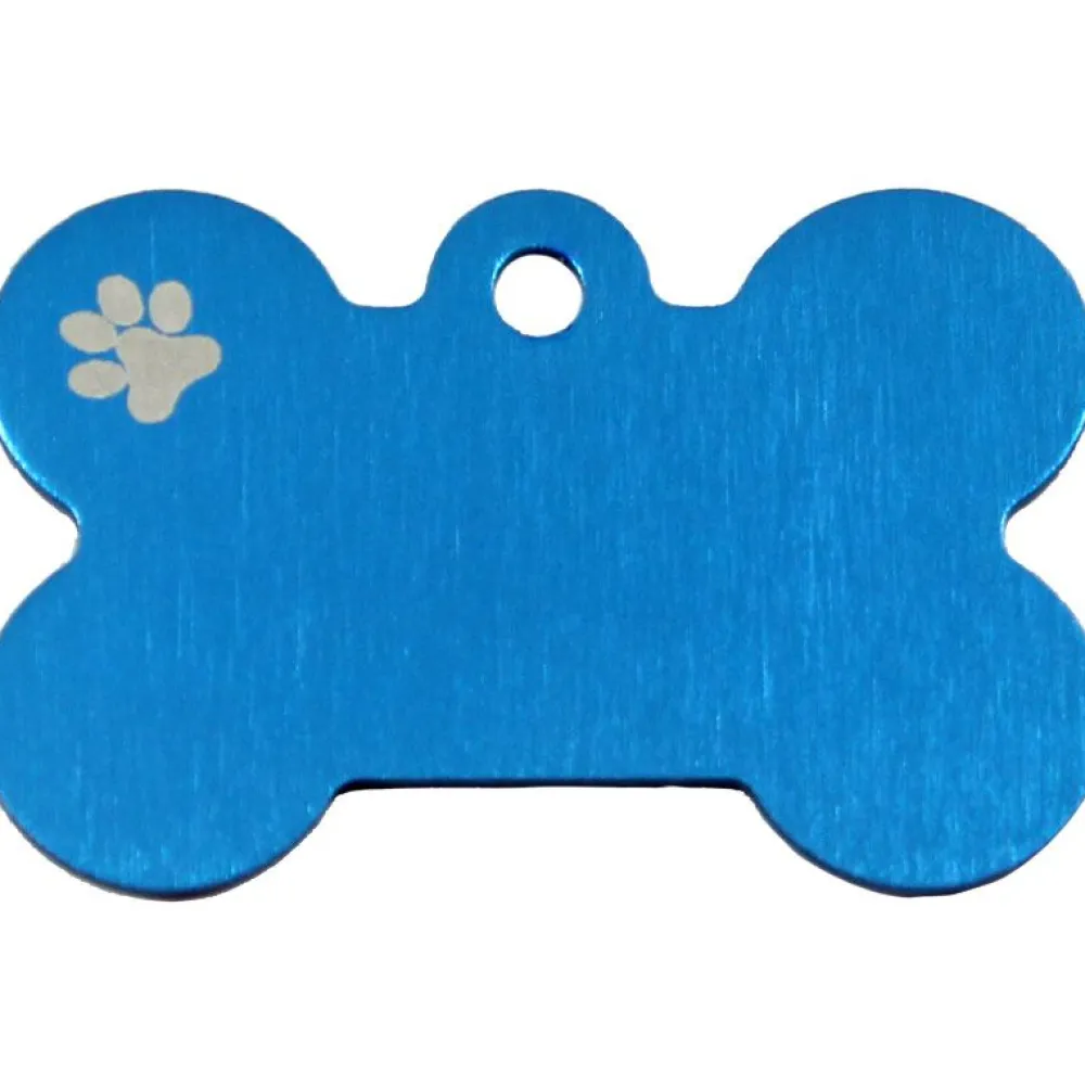 Adressanhänger|Adressanhänger Gravur>Futterfreund Knochen Groß Blau mit Motiv Pfote