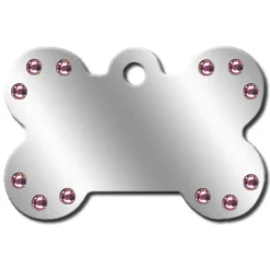 Adressanhänger|Adressanhänger Gravur>Futterfreund Knochen Groß Chrom + St. Pink