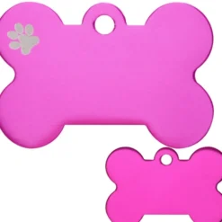 Adressanhänger|Adressanhänger Gravur>Futterfreund Knochen Groß Pink mit Motiv Pfote