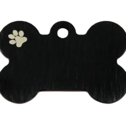 Adressanhänger|Adressanhänger Gravur>Futterfreund Knochen Groß Schwarz mit Motiv Pfote