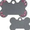 Adressanhänger|Adressanhänger Gravur>Futterfreund Knochen Klein Grau + St. Pink