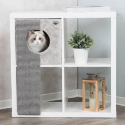 Katzen Schlafplatz|Kratzbäume Und -Möbel>Futterfreund Kuschelhöhle für Regale mit Kratzbrett, 33x70x37 cm, grau