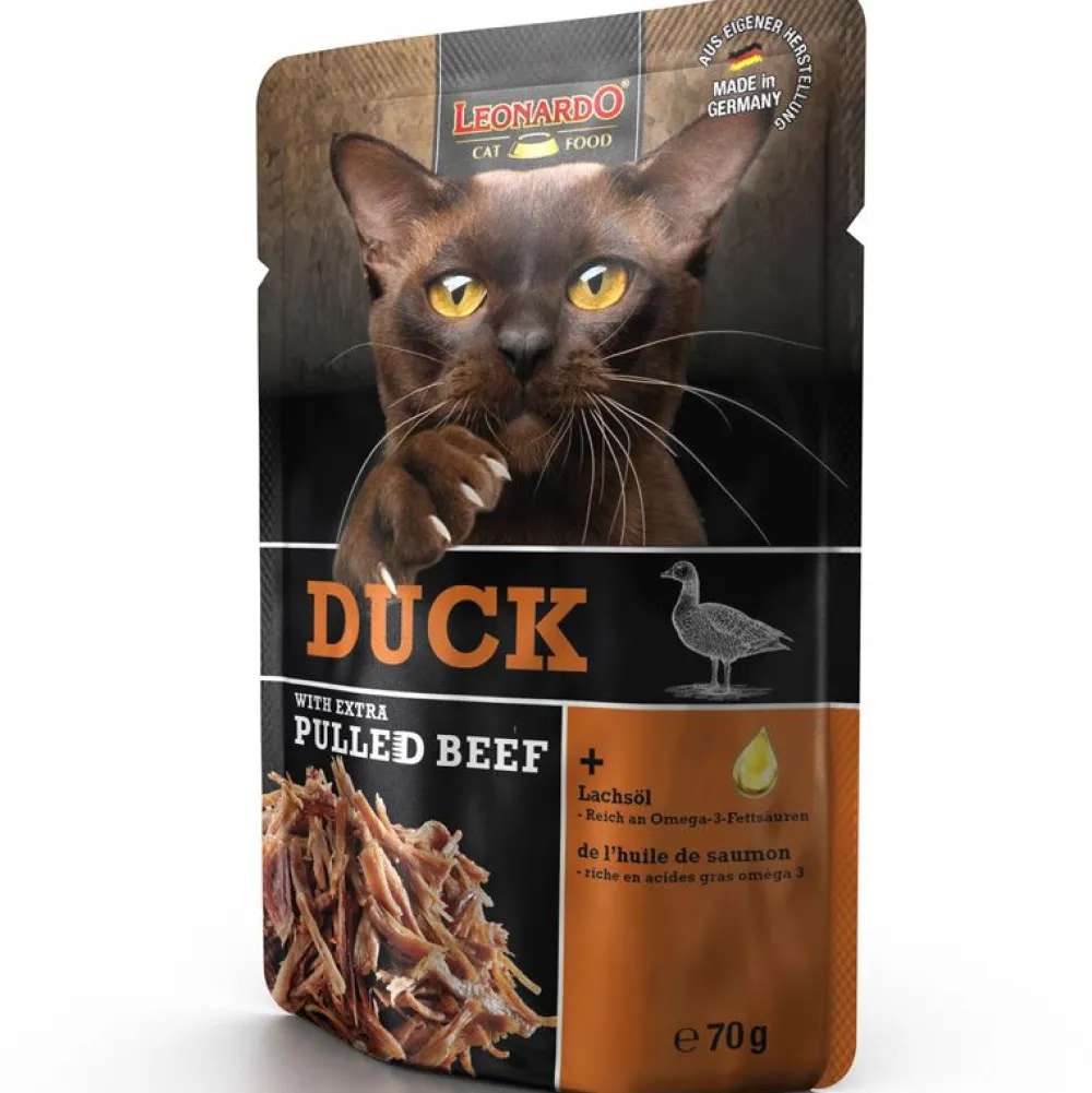 Leonardo>Futterfreund Leonardo Pouch Duck + extra pulled Beef 70g