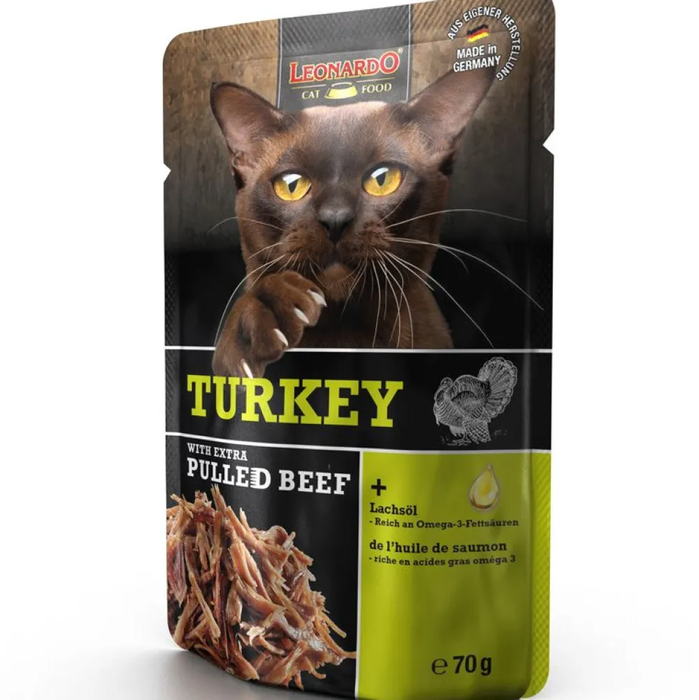 Leonardo>Futterfreund Leonardo Pouch Turkey + extra pulled Beef 70g