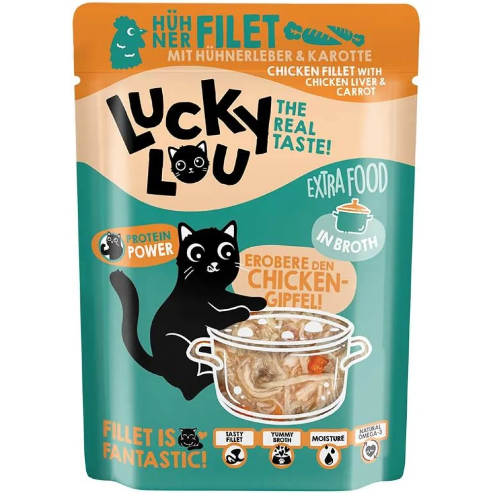Lucky Lou>Futterfreund Lucky Lou Extrafood Hühnerfilet + Hühnerleber in Broth