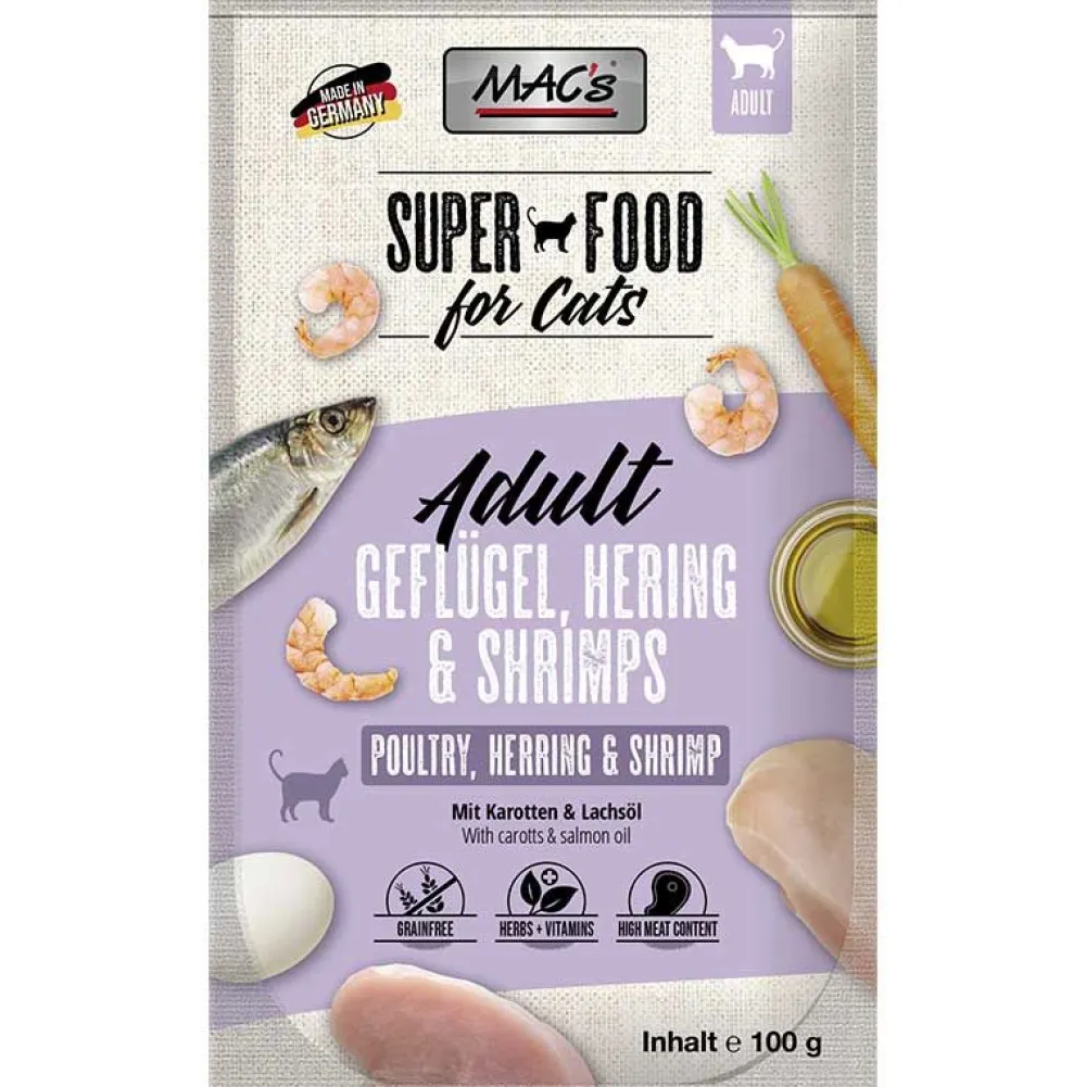 Macs>Futterfreund Macs Cat Pouch Geflügel, Hering + Shrimps 100g