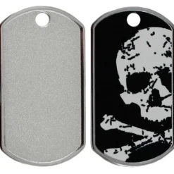 Adressanhänger|Adressanhänger Gravur>Futterfreund Military Groß Schwarz/Weiß Skull Vertikal