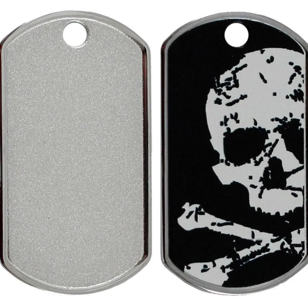 Adressanhänger|Adressanhänger Gravur>Futterfreund Military Groß Schwarz/Weiß Skull Vertikal