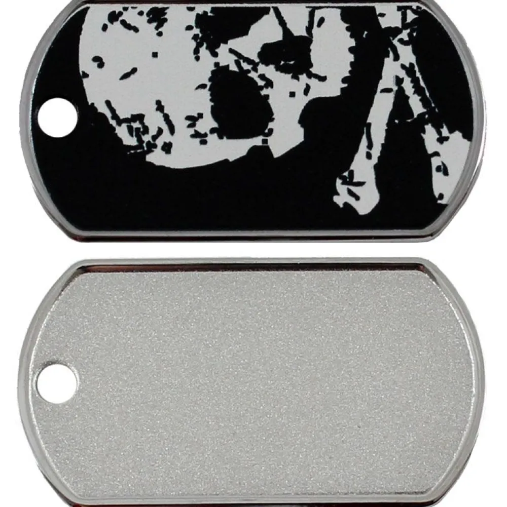 Adressanhänger|Adressanhänger Gravur>Futterfreund Military Groß Schwarz/Weiß Skull Horizontal