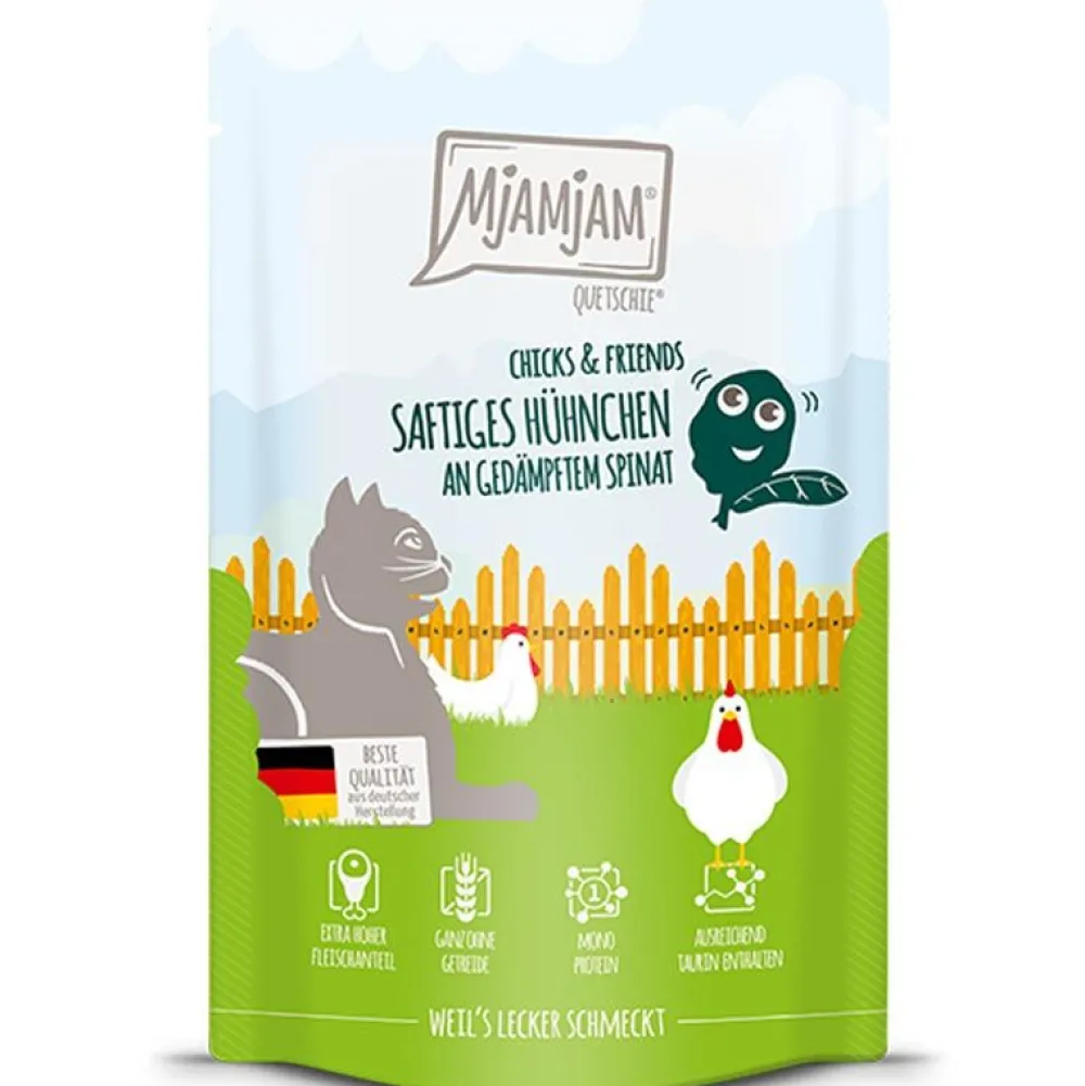 Mjamjam>Futterfreund MjAMjAM Quetschie Chicks + Friends Hühnchen an Spinat 125g