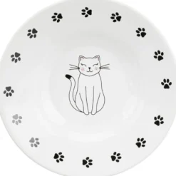 Katzennäpfe>Futterfreund Napf, flach, Katze/Pfoten, Keramik, 0,2 l / 15 cm, weiß