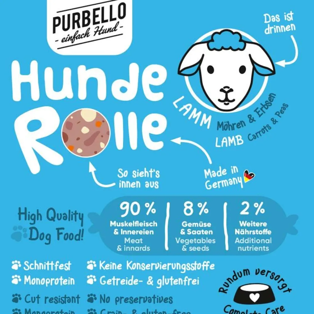 Purbello>Futterfreund Purbello HundeRolle Lamm mit Möhren und Erbsen