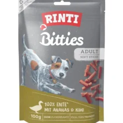 Rinti|Rinti>Futterfreund Rinti Snack Bitties Ente mit Ananas & Kiwi 100g
