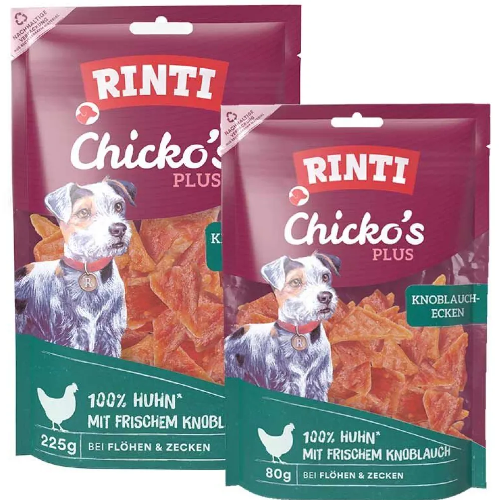 Rinti|Rinti>Futterfreund Rinti Snack Chickos Plus Huhn mit Knoblauch-Ecken